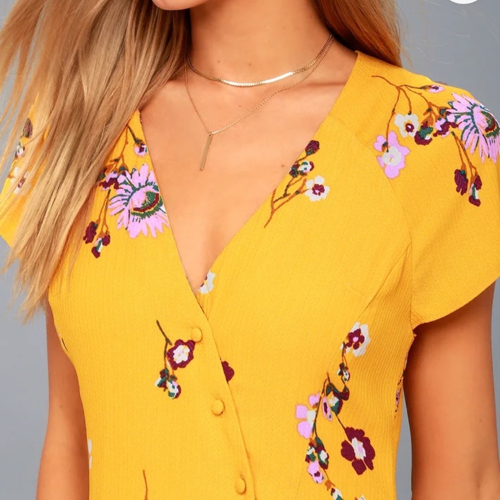 Free People "Lost In You" Yellow Floral Print Midi Dress - Picture 3 of 11